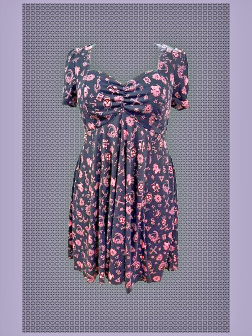 Torrid 0 Dress Black Pink Momento Mori Goth Tattoo Fit Flare Skater